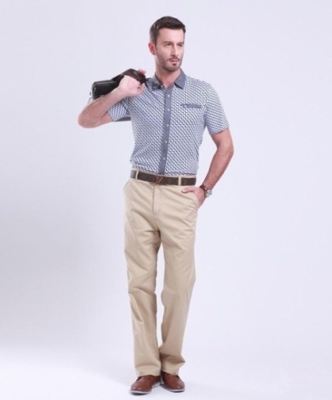 Cotton khaki business casual pants for men