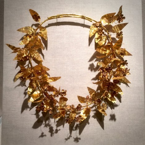 This is one of my favorite pieces, an actual golden laurel crown. I've never seen one before. I was enchanted and in great need of one.